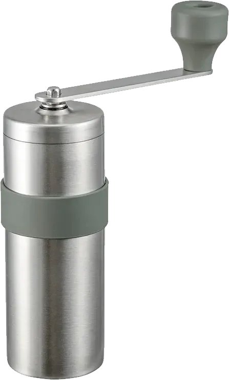 V60 Metal Coffee Mill, front view, Hairline Silver